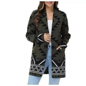 Frye Southwest Aztec Knit Cozy Cardigan Sweater Jacket Large NWT